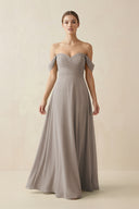 Frost A-Line Off-the-Shoulder Chiffon Bridesmaid Dress | KISSBRIDAL