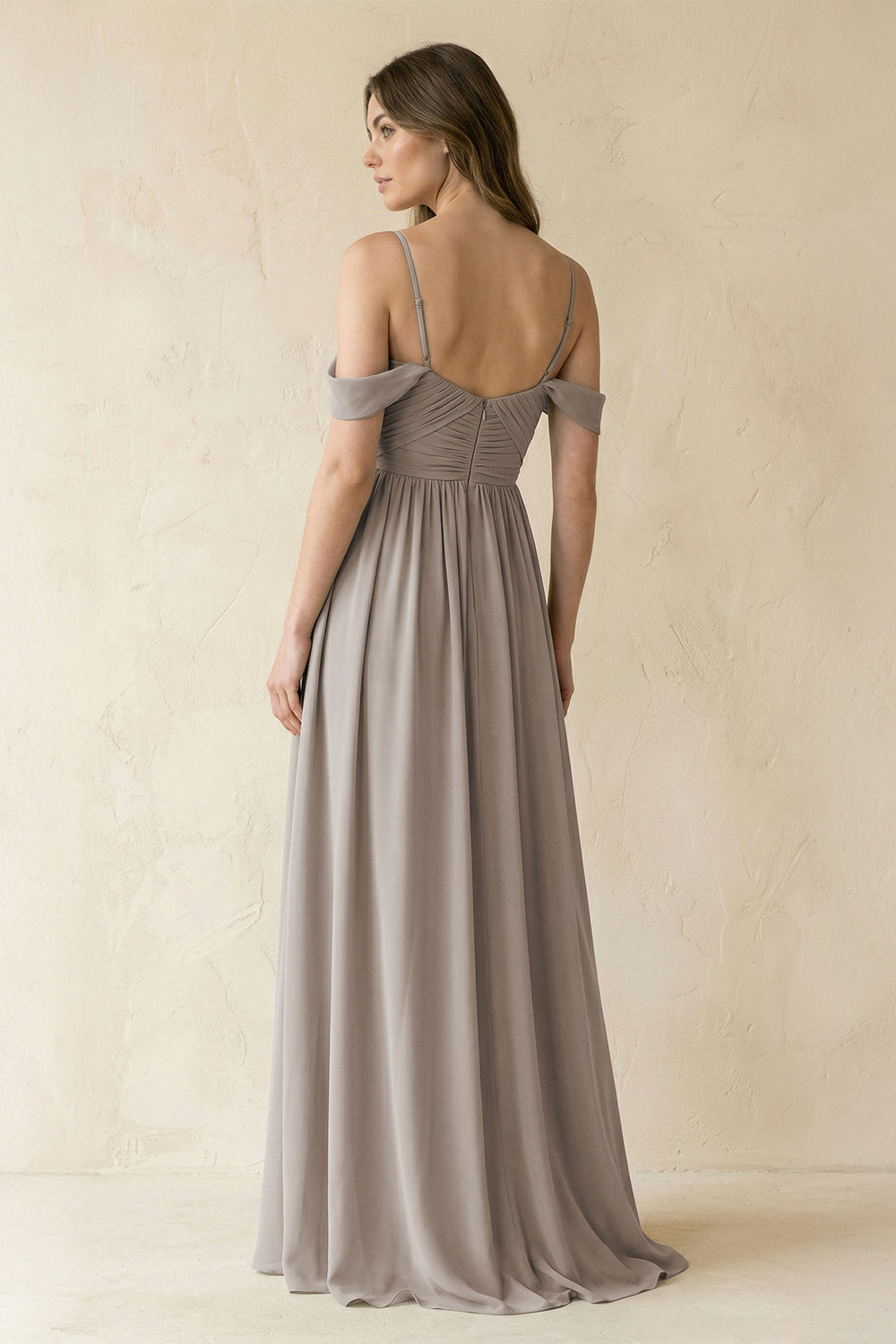 A-Line Off-the-Shoulder Pleated Chiffon Bridesmaid Dress in Frost