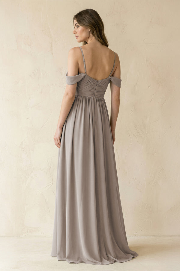 Frost A-Line Off-the-Shoulder Pleated Chiffon Bridesmaid Dress (2) | KISSBRIDAL