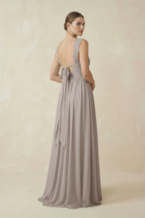 Frost A-Line Pleated Chiffon Long Bridesmaid Dress (2) | KISSBRIDAL
