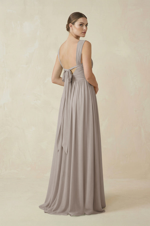 Frost A-Line Pleated Chiffon Long Bridesmaid Dress (2) | KISSBRIDAL