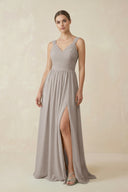 Frost A-Line Pleated Chiffon Long Bridesmaid Dress | KISSBRIDAL