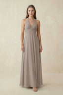 Frost A-Line Pleated Chiffon V-Neck Bridesmaid Dress | KISSBRIDAL