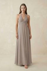 Frost A-Line Pleated Chiffon V-Neck Bridesmaid Dress | KISSBRIDAL