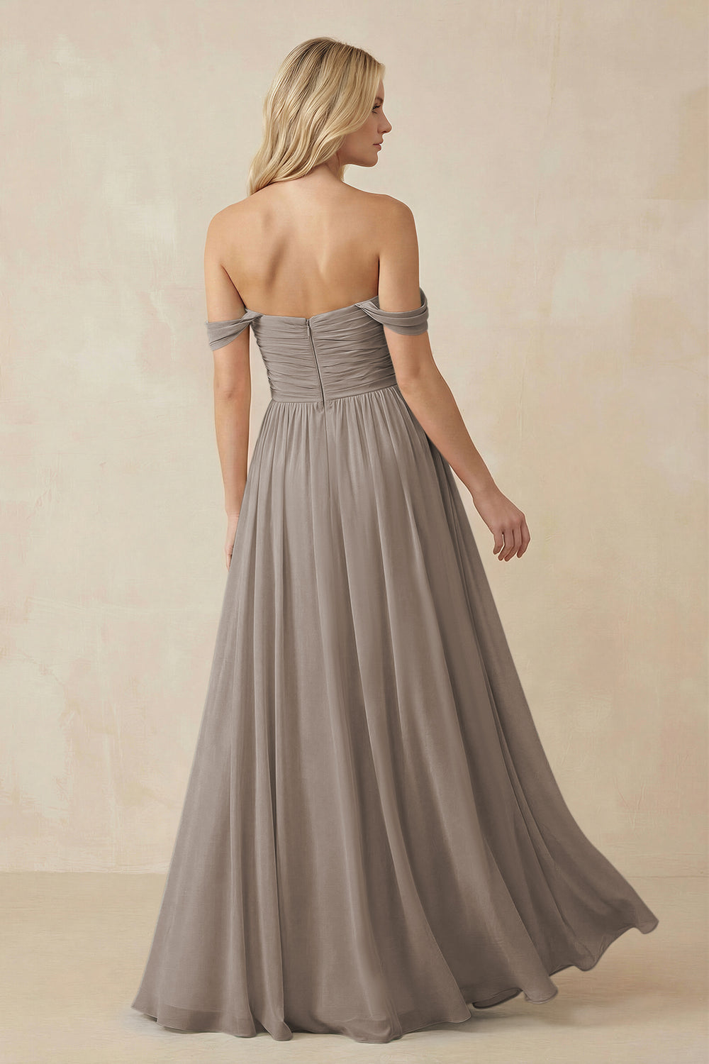 A-Line Pleated Long Chiffon Bridesmaid Dress in Frost