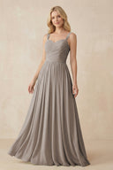 Frost A-Line Pleated Long Chiffon Bridesmaid Dress | KISSBRIDAL