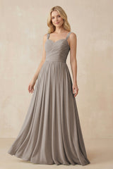 Frost A-Line Pleated Long Chiffon Bridesmaid Dress | KISSBRIDAL