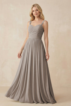 Frost A-Line Pleated Long Chiffon Bridesmaid Dress | KISSBRIDAL