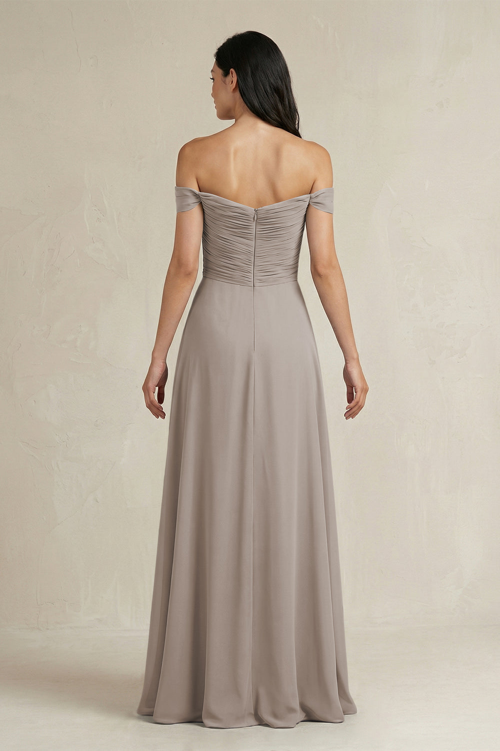 A-Line Pleated Off-the-Shoulder Chiffon Bridesmaid Dress in Frost