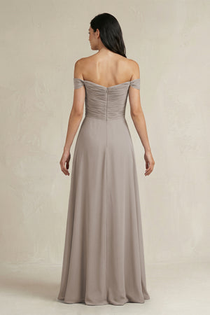 Frost A-Line Pleated Off-the-Shoulder Chiffon Bridesmaid Dress (2) | KISSBRIDAL