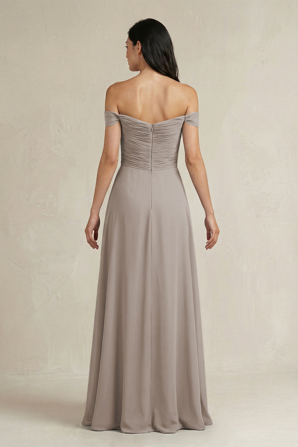 Frost A-Line Pleated Off-the-Shoulder Chiffon Bridesmaid Dress (2) | KISSBRIDAL