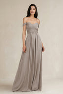 Frost A-Line Pleated Off-the-Shoulder Chiffon Bridesmaid Dress | KISSBRIDAL