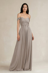 Frost A-Line Pleated Off-the-Shoulder Chiffon Bridesmaid Dress | KISSBRIDAL