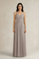 Frost A-Line Pleated Spaghetti Strap Chiffon Bridesmaid Dress | KISSBRIDAL