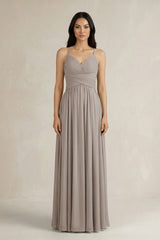 Frost A-Line Pleated Spaghetti Strap Chiffon Bridesmaid Dress | KISSBRIDAL