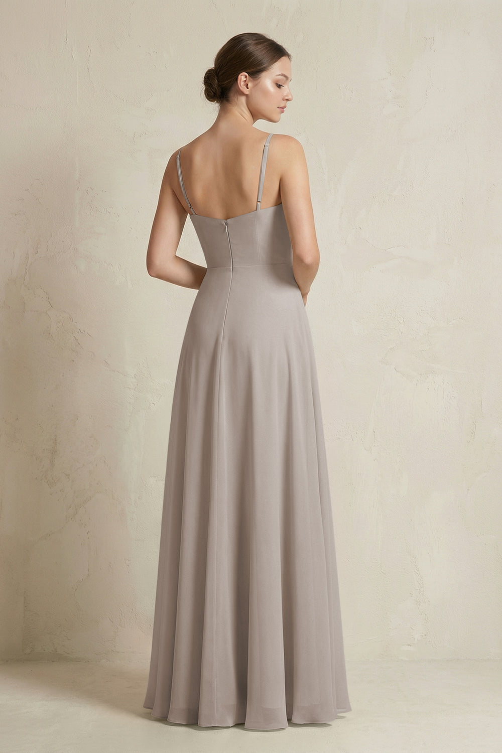 A-Line Ruffled Spaghetti Strap Chiffon Bridesmaid Dress in Frost