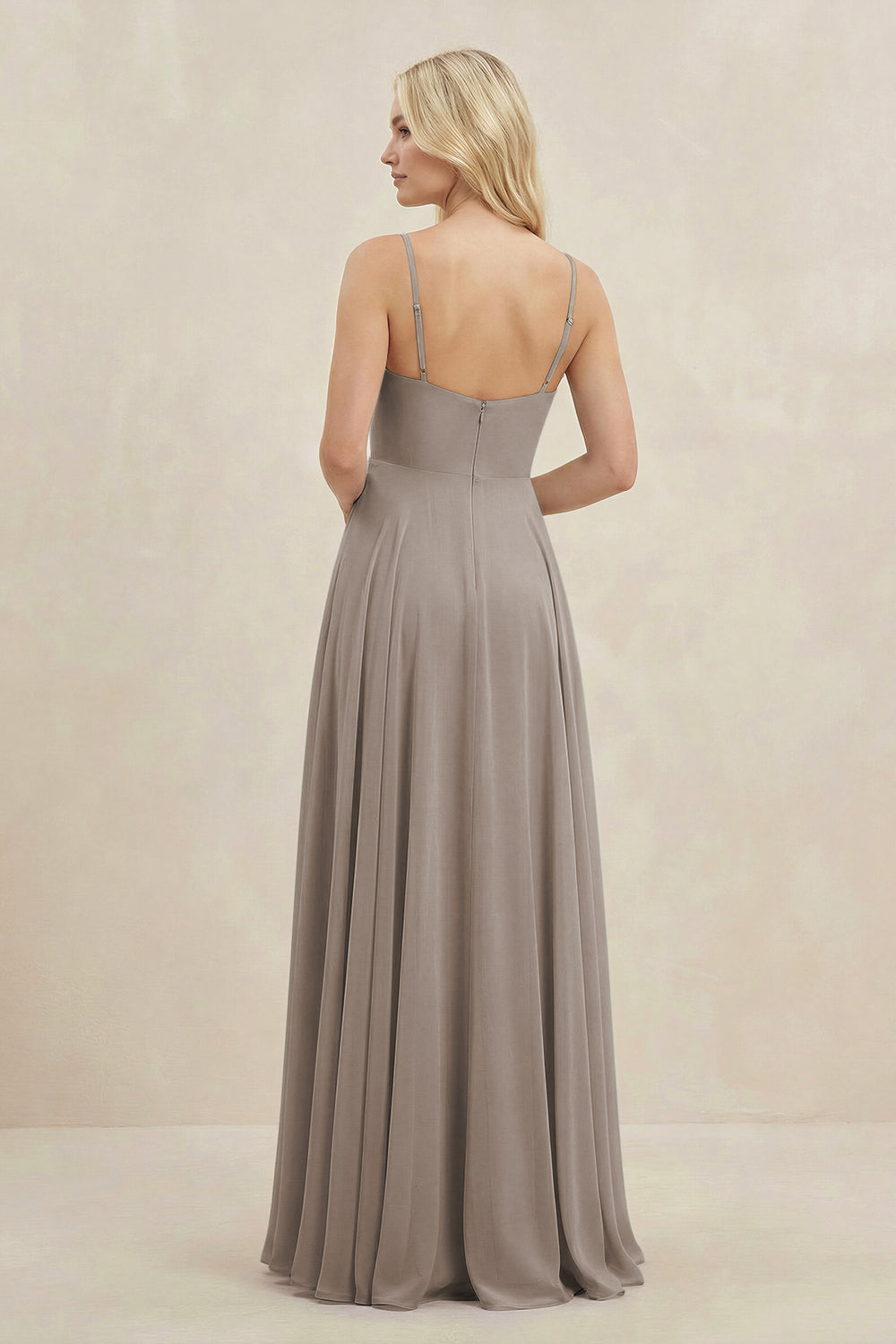 A-Line Spaghetti Strap Chiffon Bridesmaid Dress in Frost