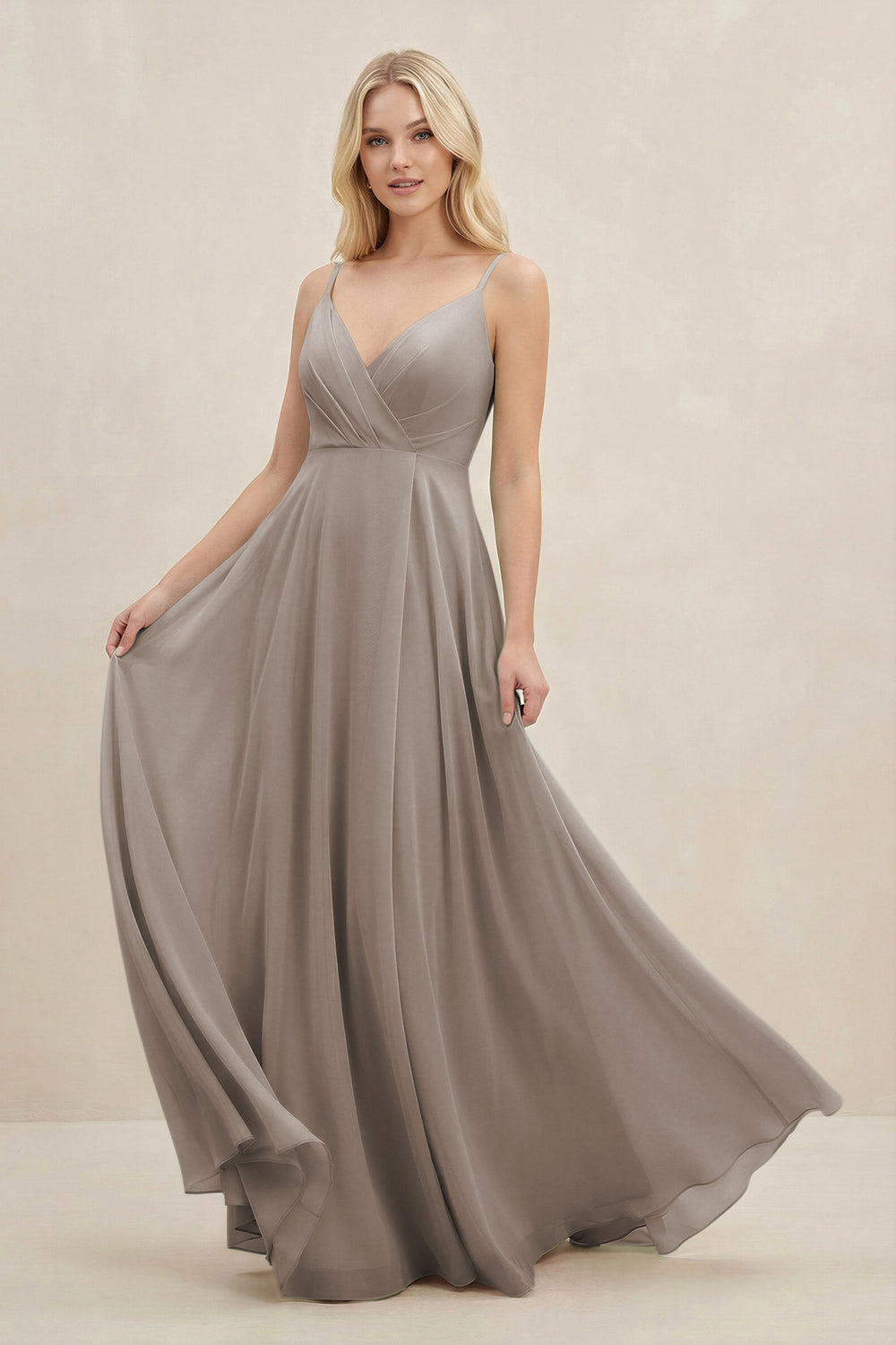 A-Line Spaghetti Strap Chiffon Bridesmaid Dress in Frost