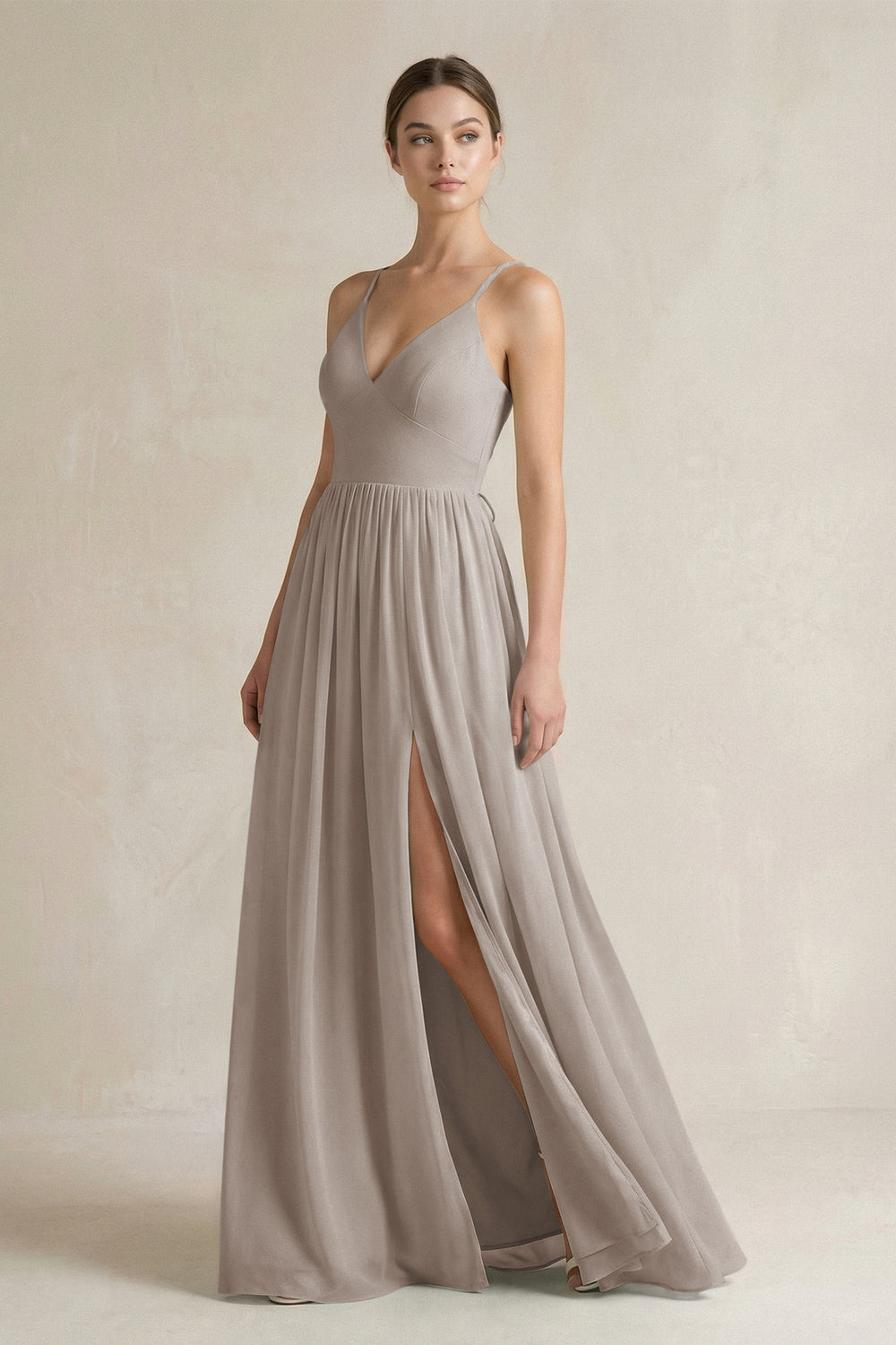 A-Line Spaghetti Strap Chiffon Bridesmaid Dress in Frost