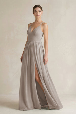 Frost A-Line Spaghetti Strap Chiffon Bridesmaid Dress | KISSBRIDAL