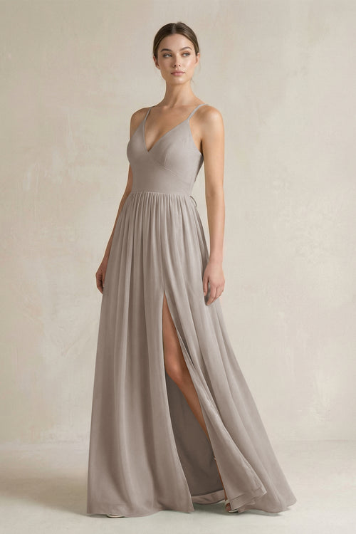 Frost A-Line Spaghetti Strap Chiffon Bridesmaid Dress | KISSBRIDAL