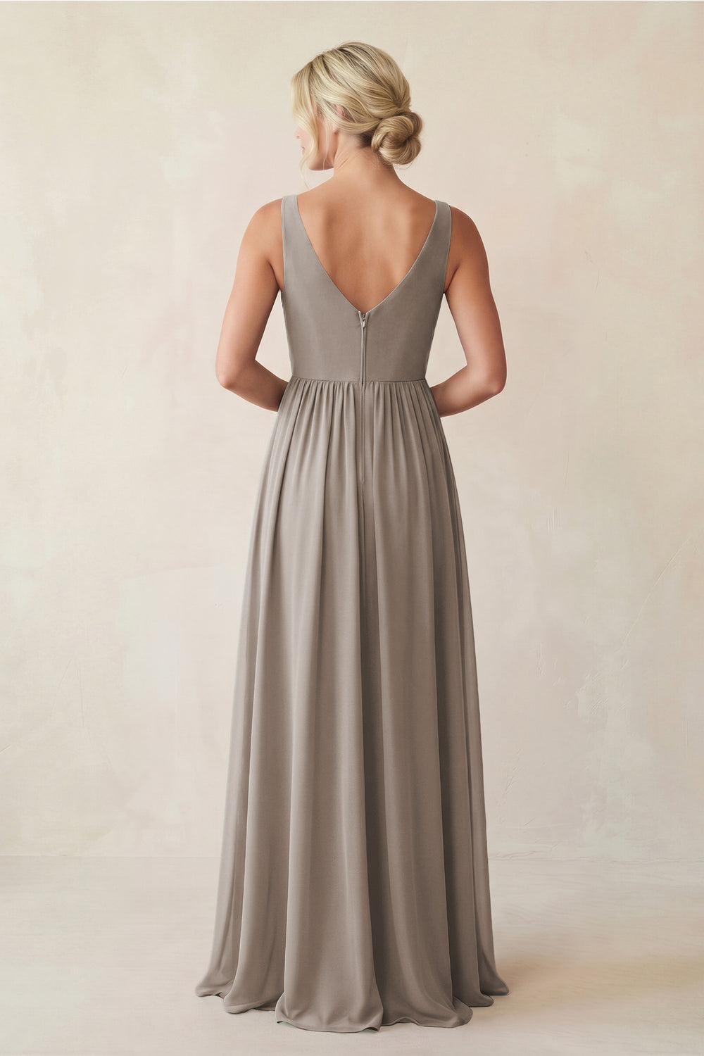A-Line V-Neck Pleated Chiffon Bridesmaid Dress in Frost
