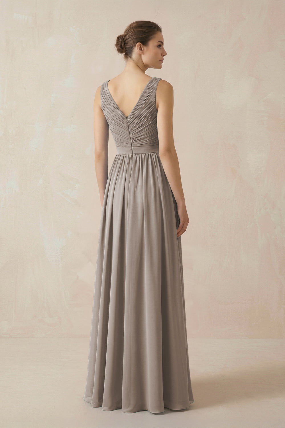 A-Line V-Neck Pleated Chiffon Bridesmaid Dress in Frost