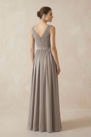Frost A-Line V-Neck Pleated Chiffon Bridesmaid Dress (2) | KISSBRIDAL