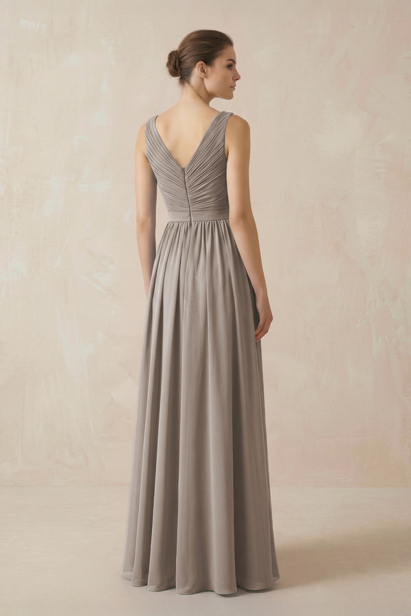 Frost A-Line V-Neck Pleated Chiffon Bridesmaid Dress (2) | KISSBRIDAL