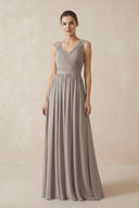 Frost A-Line V-Neck Pleated Chiffon Bridesmaid Dress | KISSBRIDAL