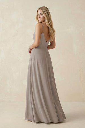 Frost Cami Strap A-Line Chiffon Bridesmaid Dress with Slit (2) | KISSBRIDAL