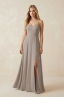 Frost Cami Strap A-Line Chiffon Bridesmaid Dress with Slit | KISSBRIDAL