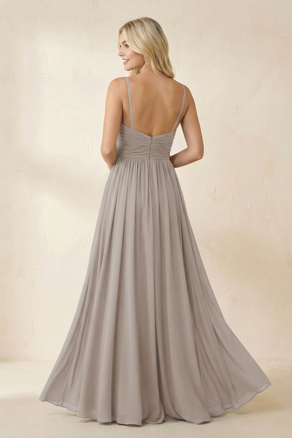 Frost Cami Strap Chiffon A-Line Bridesmaid Dress with Slit (2) | KISSBRIDAL