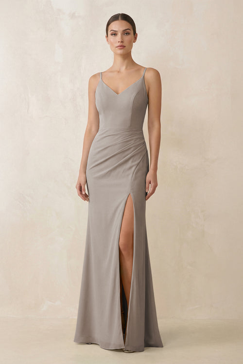 Frost Cami Strap Chiffon Sheath Bridesmaid Gown | KISSBRIDAL