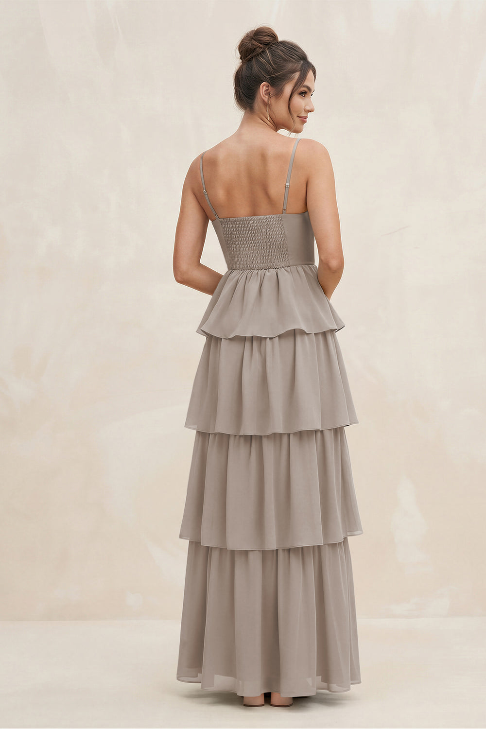 Cami Strap Tiered A-Line Chiffon Bridesmaid Dress in Frost