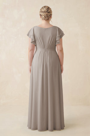 Frost Cap Sleeve Ruffled A-Line Chiffon Bridesmaid Dress (2) [sizeplus]  | KISSBRIDAL