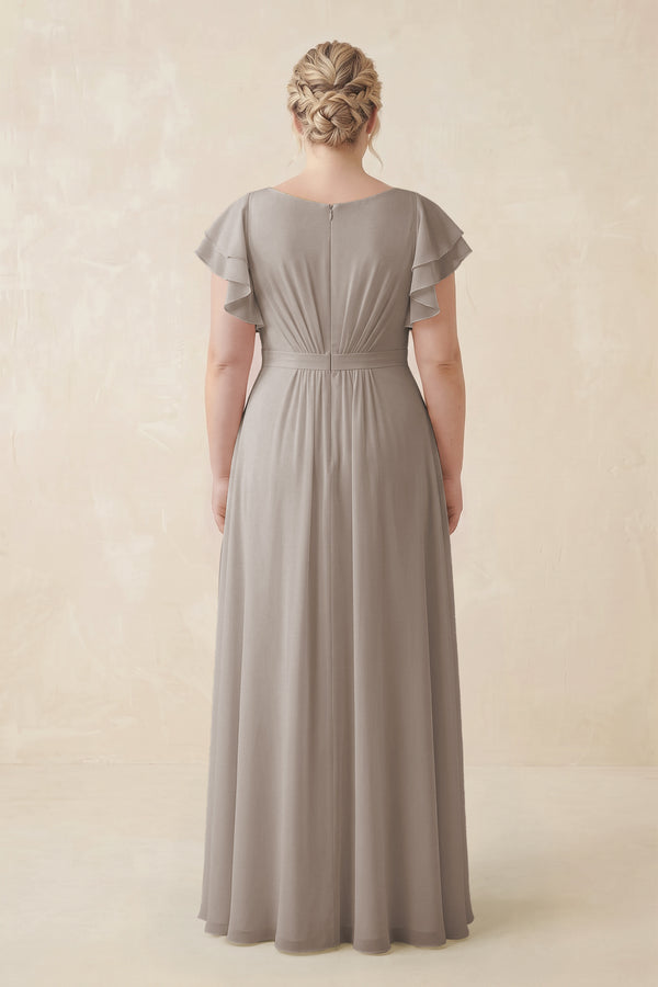 Frost Cap Sleeve Ruffled A-Line Chiffon Bridesmaid Dress (2) [sizeplus]  | KISSBRIDAL