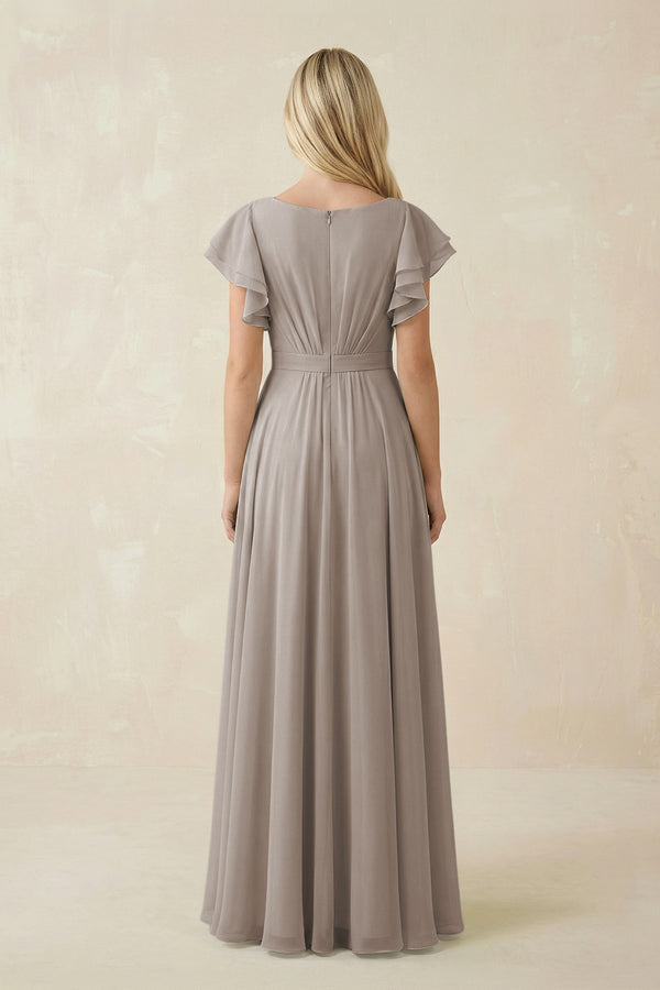 Frost Cap Sleeve Ruffled A-Line Chiffon Bridesmaid Dress 9 (2) | KISSBRIDAL