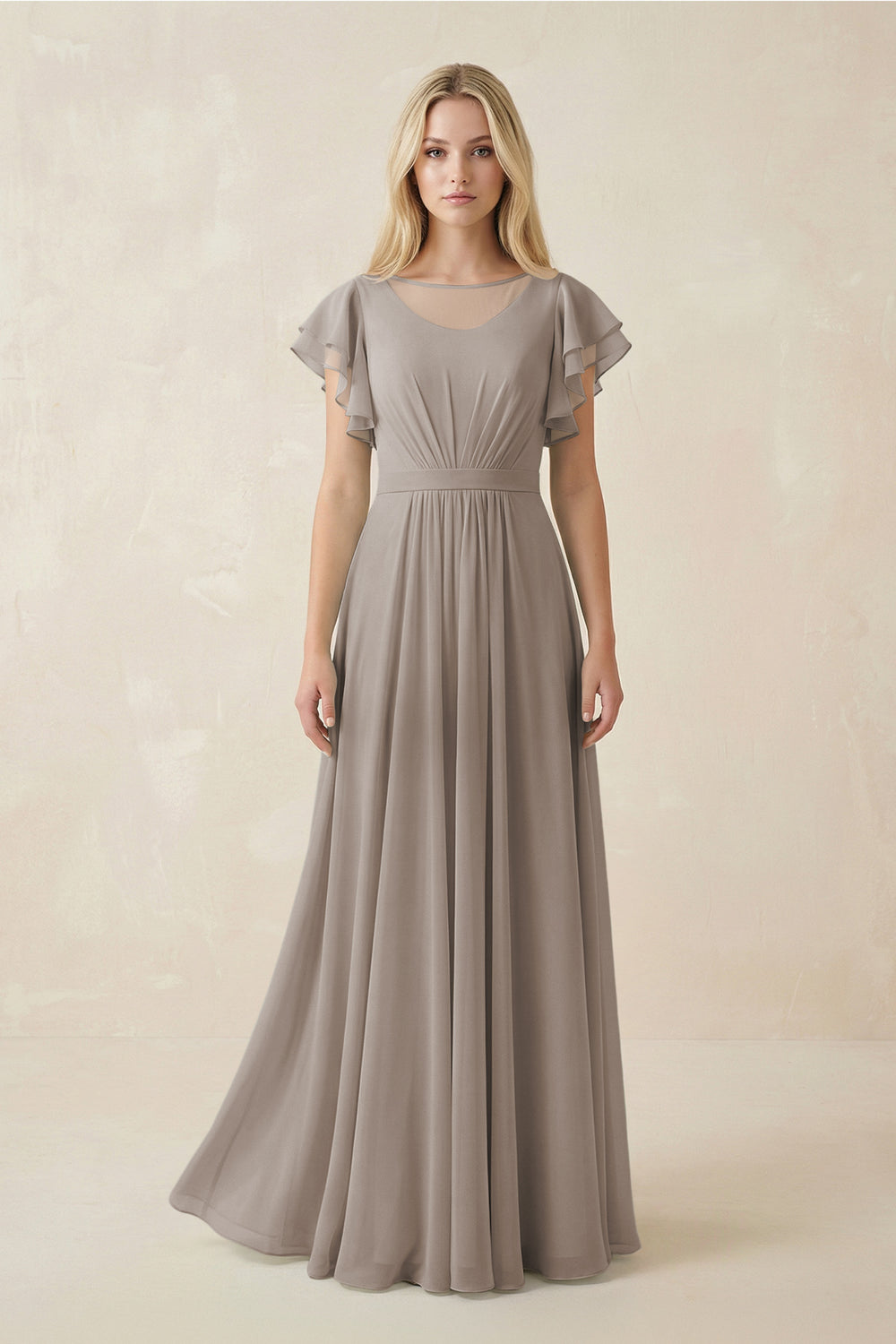 Cap Sleeve Ruffled A-Line Chiffon Bridesmaid Dress in Frost
