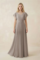 Frost Cap Sleeve Ruffled A-Line Chiffon Bridesmaid Dress 9 | KISSBRIDAL