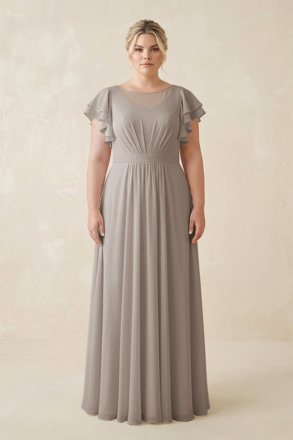 Frost Cap Sleeve Ruffled A-Line Chiffon Bridesmaid Dress  [sizeplus] | KISSBRIDAL