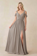Frost Chiffon A-Line Bridesmaid Dress with Slit | KISSBRIDAL