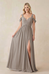 Frost Chiffon A-Line Bridesmaid Dress with Slit | KISSBRIDAL