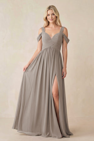 Frost Chiffon A-Line Bridesmaid Dress with Slit | KISSBRIDAL
