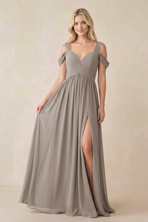Frost Chiffon A-Line Bridesmaid Dress with Slit | KISSBRIDAL