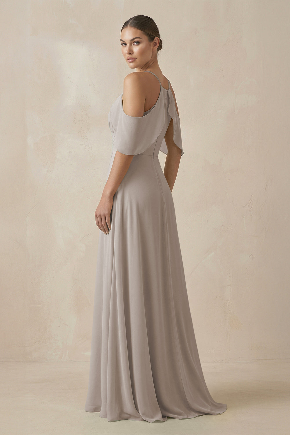 Chiffon A-Line Long Bridesmaid Dress in Frost