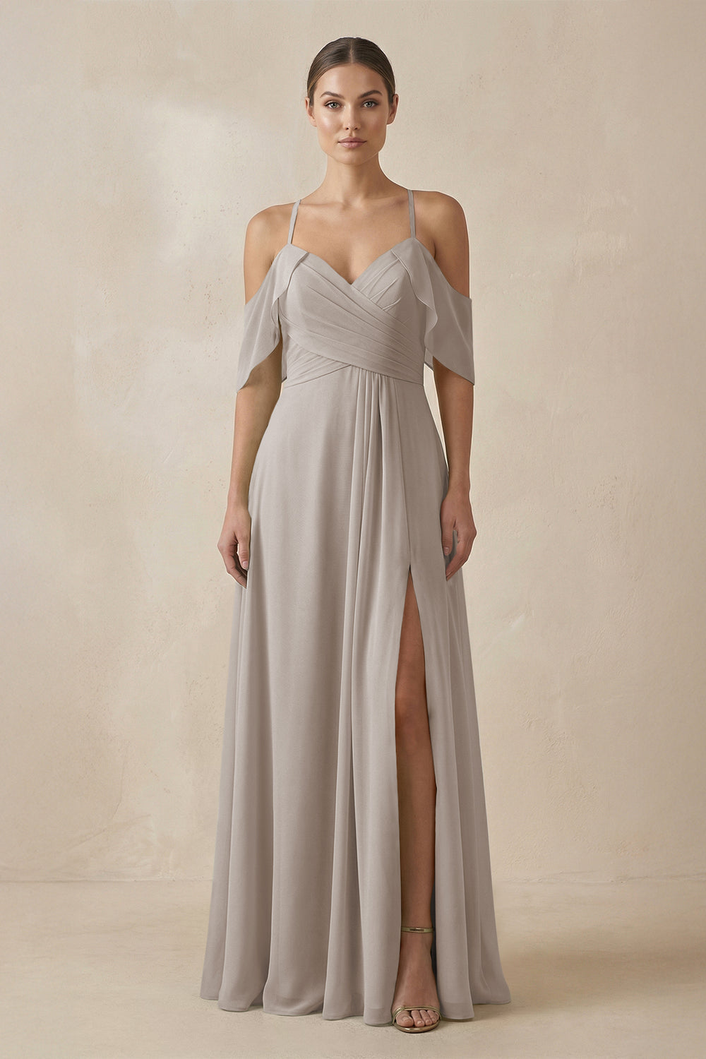 Chiffon A-Line Long Bridesmaid Dress in Frost