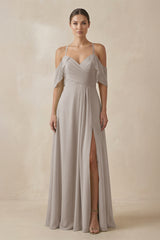 Frost Chiffon A-Line Long Bridesmaid Dress | KISSBRIDAL