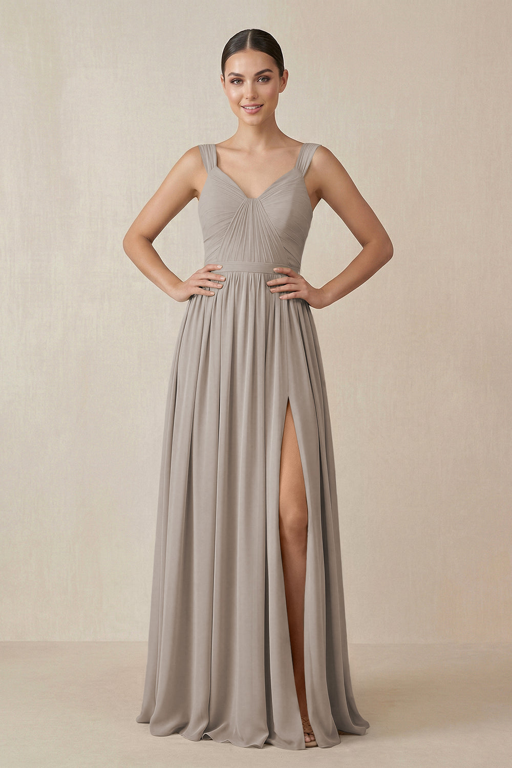 Chiffon A-Line Pleated Bridesmaid Dress in Frost