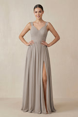 Frost Chiffon A-Line Pleated Bridesmaid Dress | KISSBRIDAL